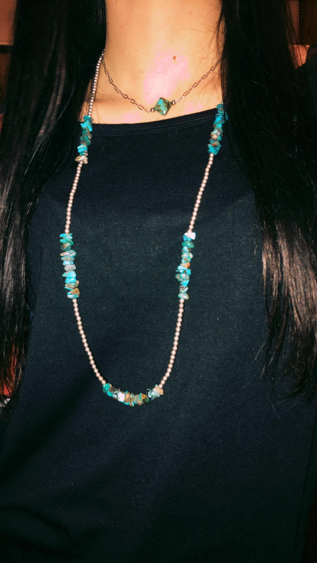 Long turquoise beaded necklace